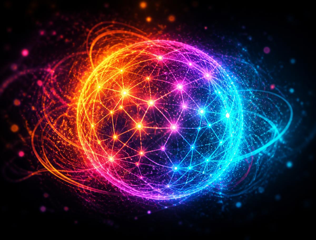 Colorful AI network representing communities and courses